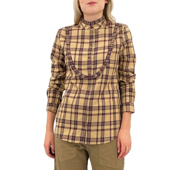 Nili Lotan Greta Plaid Blouse Shirt Top Buttondown Cotton Print Ruffle M 252872 - Picture 1 of 7